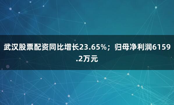 武汉股票配资同比增长23.65%；归母净利润6159.2万元